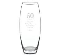 CalEli Gifts Personalised Golden Anniversary Vase. 50th Wedding Anniversary Glass Vase., Transparent