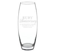 CalEli Gifts Personalised Ruby Anniversary Vase. Glass Bullet Vase. Happy 40th