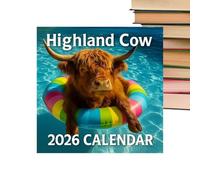 Calendar 2025 2026 - Document, Large Ruled Blocks, Holiday Overview | 2026 Highland Cattle Wall Calendar, Spiral Column, View Wall Planner With Bor