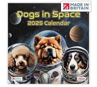 Calendar 2025 Dogs in Space 2025 month to view Calendar 2025 Premium Large Wall Calendar 2025 UK Holidays Gift for Mom Dad colleague friends family MADE IN BRITAIN® on FSC® material with Solar Energy