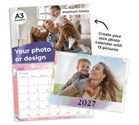 Calendar 2027 Colour Pop A3 Double 59.4x42cm 300gsm Premium Glossy | Customise all 12 months & cover with 13 photos or logo; a full-colour Christmas & holiday gift for home, office or business