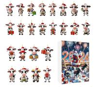 Calendar Advent Ornaments - 24 Days Hangable Cow Decoration Countdown Calendar - 2D Acrylic Pendants for Activity Coordinators Home Holiday Organizers Family Bonding Community Members