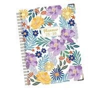 Calendar Book - Coil Notebook - A5 Aesthetic Thick Planner Diary Flower Pattern Coil English Notepad July 2025-June 2026 for Workplace Sketching Bullet Journaling Field Notes
