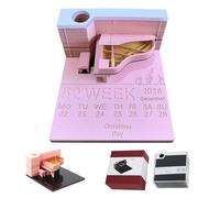 Calendar Desk Calendar 2026 Desk 3D Cat Paper Carving Art Memo Pad Notepad Gift Office Cubicle Decor(Piano-A,Without Light)