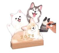 Calendar for Desk - Monthly Desk Planner with Pet Theme - Academic Planner with Wooden Base Puppy Kitten Design Organization for Daily Work School Teacher Kids Family Home Class Offices