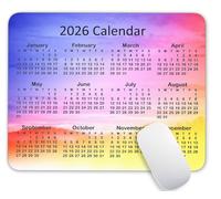 Calendar Mouse Pad, 2026 Watercolor Calendar Gaming Mouse Mat with Custom Design, Non-Slip Rubber Base MousePads for Office Home Laptop Travel, 9.5"x7.9"x0.12" Inch