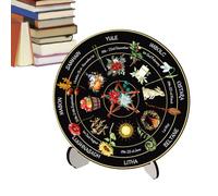 - Calendar Wheel, Pagan Calendar Wheel, Yule Altar Witch Shield Celestial Sign Table Ornaments - Wooden Sign, Handmade Vintage Home Decoration for Kitchen, Beginner, Table Top