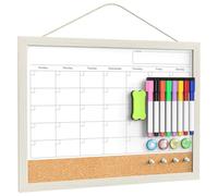 Calendar Whiteboard for Wall, TANKEE 17x13 Inches Whiteboard Calendar Cork Board Combo, Small Magnetic White Board with Wood Framed, Hanging Dry Erase Board for Kitchen Home Office School Planner