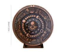 Calendar with Pagan Wheel - Wooden Wheel Sign Year Astrological Calendar with Stand, Sky Blue Wall | Altar Decoration for the Yoga Room