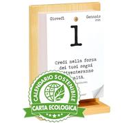 Calendario Geniale 2026. The Original Sustainable Eco - The First with Digital Bonuses. Gift Idea with Box. Natural Spruce Wood Support. Read a phrase and philosophical thought every day.
