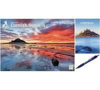calendars Cornish Sunsets 2026 A4 Wall with Cornwall A6 Diary + Diary Pen