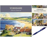 calendars Yorkshire Poster Art 2026 Wire-o Wall with National Railway Museum, Vintage Railway Posters A5 Diary 2026 + Diary Pen