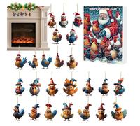 Calendrier De L' Poulet - Pendentif Coq Compte À Rebours 24 Jours Vacances | Décoration Festive Acrylique 2D Pour Mur Maison Salle Rassemblement | Ornement Fête Noël Party Décoratif