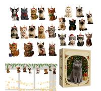 Calendrier de l'chat de Noël - Compteur 2025 chat mignon 24 jours ornements | Calendrier compte à rebours décoratif | Pour amoureux des animaux collectionneurs décoration festive