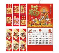 Calendrier Mural Traditionnel Chinois | 12 Mois avec Enveloppes Rouges | Calendrier à Accrocher avec Pochettes | pour Salle à Manger, Salon, Chambre, Bureau, Dortoir, Étudiant