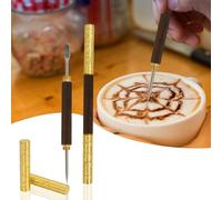 CaLeQi Latte Art Pen 1Pcs,Stainless Steel and Brass with Ebony Handle of Tools - Barista Tools for Art on Latte,Cappuccino,Espresso - Perfect Coffee Accessories for Coffee Bar