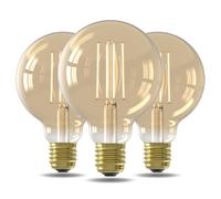 CALEX 3 Pack E27 Straight Filament LED Light Bulbs, Vintage Light Source, Gold, Retro Globe G95, Dimmable Warm White Light 2100K, 4.5W 470 Lumens