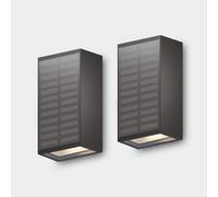 CALEX Brindisi Solar Wall Light, Warm White Up & Down Light, Solar-Powered, Wireless, Waterproof, Black, 2-Pack