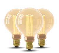 CALEX - Crown Series LED Bulb, 3-Pack, E27, Vintage Filament G95 Light Bulbs, Gold, Dimmable Warm White Light, 3.5W