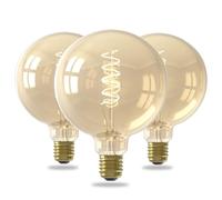 CALEX E27 LED Bulb, G125 Spiral Filament, Vintage Gold Warm White, 3-Pack | A large decorative globe featuring an eye-catching round shape and dimmable warm white mood lighting