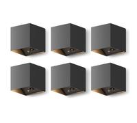 CALEX Falerna Rechargeable Outdoor Wall Light, Pack of 6, Battery Lamp, High and Low Lighting, IP44 Waterproof, Dimmable, Black