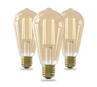 CALEX Functional LED Bulb, Rustic Gold ST64, E27 Fitting, Extra Warm White Light (2100K), Day & Night Sensor, 3-Pack