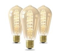 CALEX - LED Bulb, 3-Pack, E27, Vintage Filament Edison ST64 Light Bulbs, Gold, Dimmable Warm White Light, 3.8W