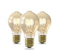 CALEX - LED Bulb, 3-Pack, E27, Vintage Spiral Filament A60 Light Bulbs, Gold, Dimmable Warm White Light, 3.8W