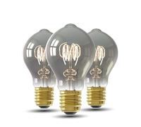 CALEX - LED Bulb, 3-Pack, E27, Vintage Spiral Filament A60 Light Bulbs, Smoked, Dimmable Warm White Light, 4W