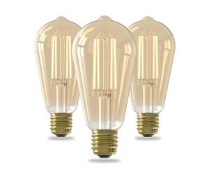 CALEX LED Bulb E27, ST64, Filament, Vintage Gold, 2100K Warm White Light, Dimmable, 4W, 3-Pack