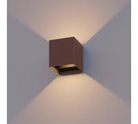 Calex LED outdoor wall lamp Cube, up/down, height 10 cm, rust brown