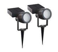 CALEX LED Solar Garden Spotlight Casena, with Ground Spike, Warm White Light, Waterproof, Rechargeable via Solar Energy & USB-C, Black, 2-Pack