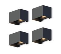 CALEX LED Wall Lamp Venice, Rectangle, Black, LED Up & Down, Adjustable Beam Angle, 7W, Garden Lighting, Modern Design, Warm White Light, 4-Pack
