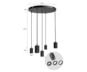 Calex Retro pendant light, round, 5-bulb, black