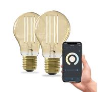 CALEX Smart E27 LED Filament Bulb, Gold, Warm White, WiFi App, 2-Pack