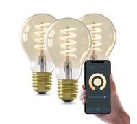 CALEX Smart E27 LED Filament Bulb, Gold, Warm White, WiFi App, 3-Pack
