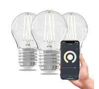 CALEX Smart E27 LED Filament Bulb, P45, Warm White Light, WiFi App, 3-Pack