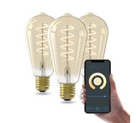 CALEX Smart E27 LED Filament Bulb, ST64, Gold, Warm White, WiFi App, 3-Pack