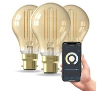CALEX - Smart Filament Bulb B22 Bayonet, 3-Pack, WiFi LED A60 Bulb, Warm White Light, Gold, App and Works with Amazon Alexa and Google Home, 7W