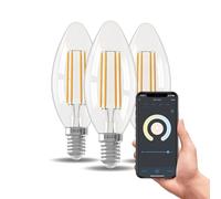 CALEX - Smart Filament Bulb E14, 3-Pack, WiFi LED Candle Bulb, Warm White Light, Clear, App and Works with Amazon Alexa and Google Home, 4.5W
