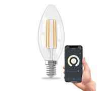 CALEX - Smart Filament Bulb E14, WiFi LED Candle Bulb, Warm White Light, Clear, App and Works with Amazon Alexa and Google Home, 4.5W