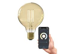 CALEX - Smart Filament Bulb E27, WiFi LED G95 Bulb, Warm White Light, Gold, App and Works with Amazon Alexa and Google Home, 7W