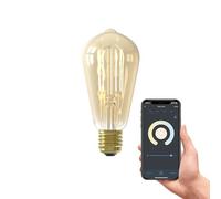 CALEX - Smart Filament Bulb E27, WiFi LED ST64 Bulb, Warm White Light, Gold, App and Works with Amazon Alexa and Google Home, 7W