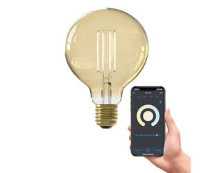 CALEX Smart Lamp Filament, E27 Globe G95 Gold, WLAN Lamp with Alexa Voice Control and Google Home, 7 W Warm White Light