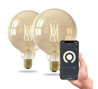 CALEX Smart LED Bulb, E27 G125, Gold Filament, Warm White Light, Dimmable, WiFi App & Voice Control, 2-Pack