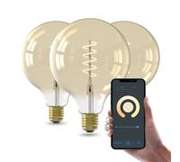 CALEX Smart LED Bulb, E27 G125, Gold Filament, Warm White Light, Dimmable, WiFi App & Voice Control, 3-Pack