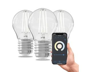 CALEX Smart LED Bulb, E27 P45, Filament, Warm White Light, Dimmable, WiFi App & Voice Control, 3-Pack