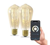 CALEX Smart LED Bulb, E27 ST64, Gold Filament, Warm White Light, Dimmable, WiFi App & Voice Control, 2-Pack