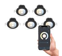 CALEX Smart LED Downlight, Black, Tiltable, RGB, Dimmable, WiFi App, 5-Pack | Choose from 16 million colours and warm white light, featuring a tiltable design and voice control via Alexa