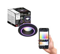 Calex Smart LED Halo Downlight, Black, CCT Tunable White and RGB, WiFi App | Tune the white light from warm to cool or add an RGB halo glow, featuring voice control via Alexa or Google Home